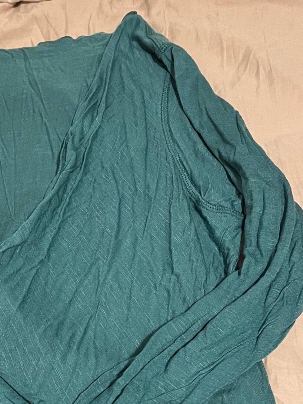 Ballet wrap top, hand-made in Indonesia, teal colour, size L/XL